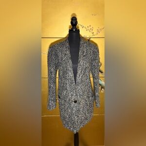 Laura Jean Vintage VTG Stylish Tweed Knit Blazer Women’s Jacket Black Gray Poet